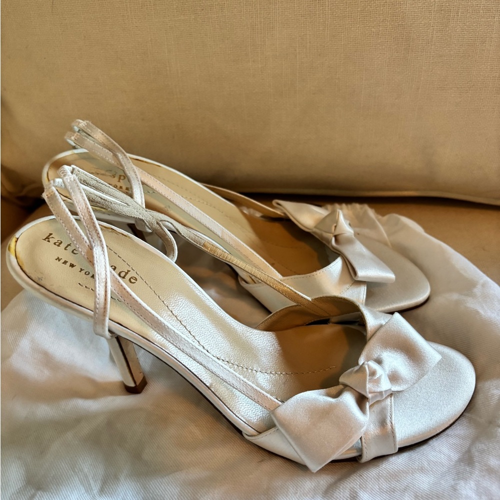 Kate Spade White Satin Heels with Bow